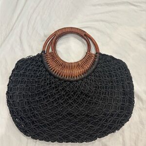 Caterina Bertini Black Woven Straw Bag
